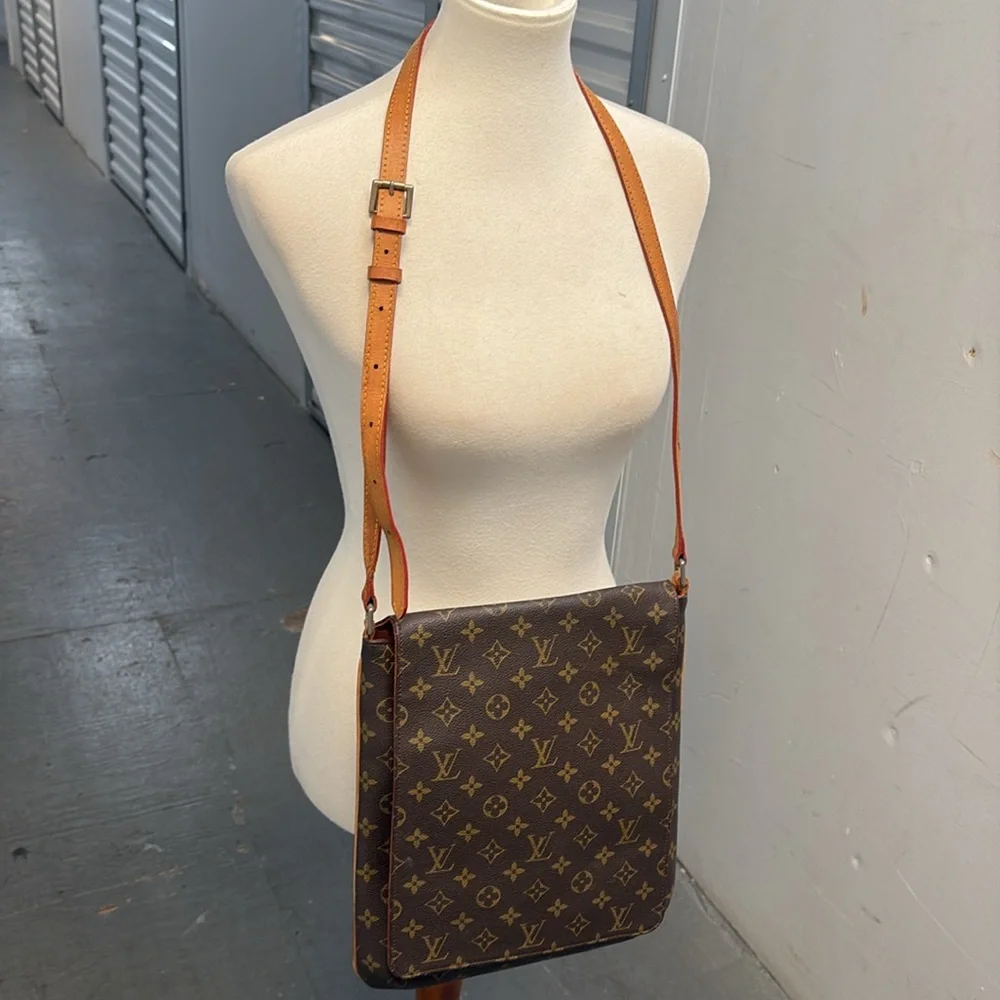 Louis Vuitton Brown Monogram Messenger Bag with Tan Strap